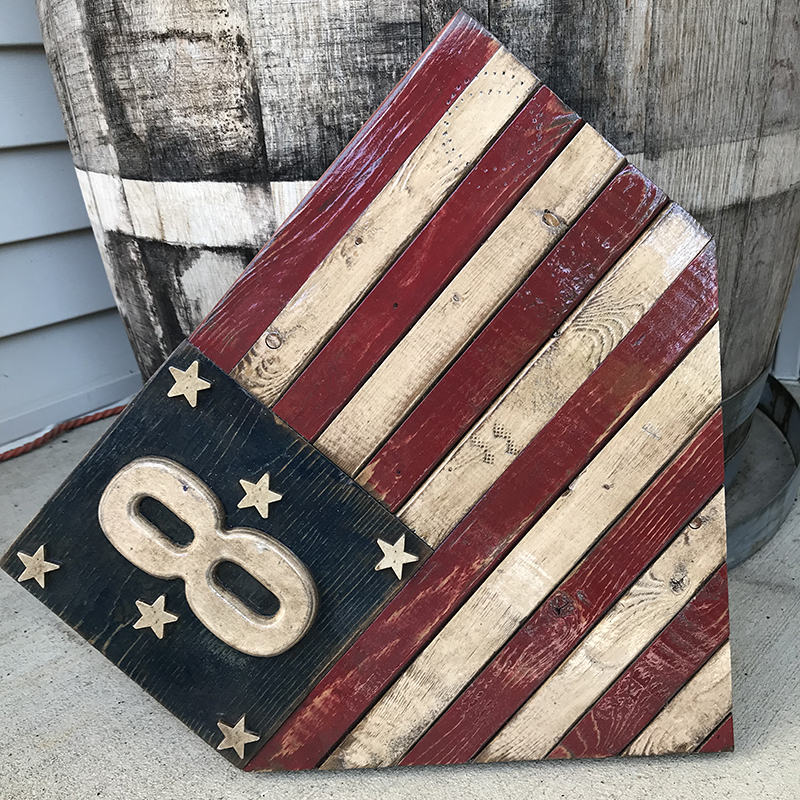 Vintage Distressed Wood 17 Inch Home Plate Flag with Custom Jersey Number Vintage Distressed Wood 17 Inch Home Plate Flag with Custom Jersey Number