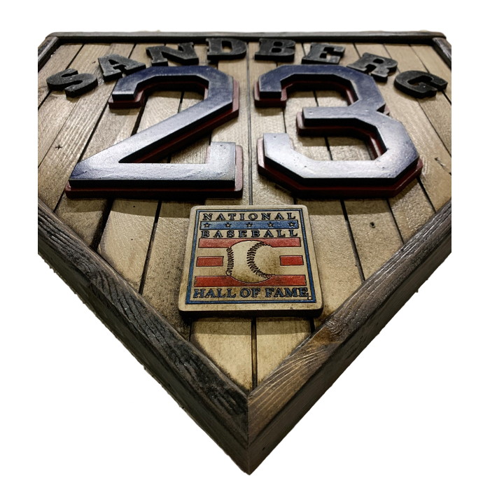 Ryne Sandberg Hall of Fame Vintage Distressed Wood 18.5 Inch Legacy Home Plate Ltd Ed of 250