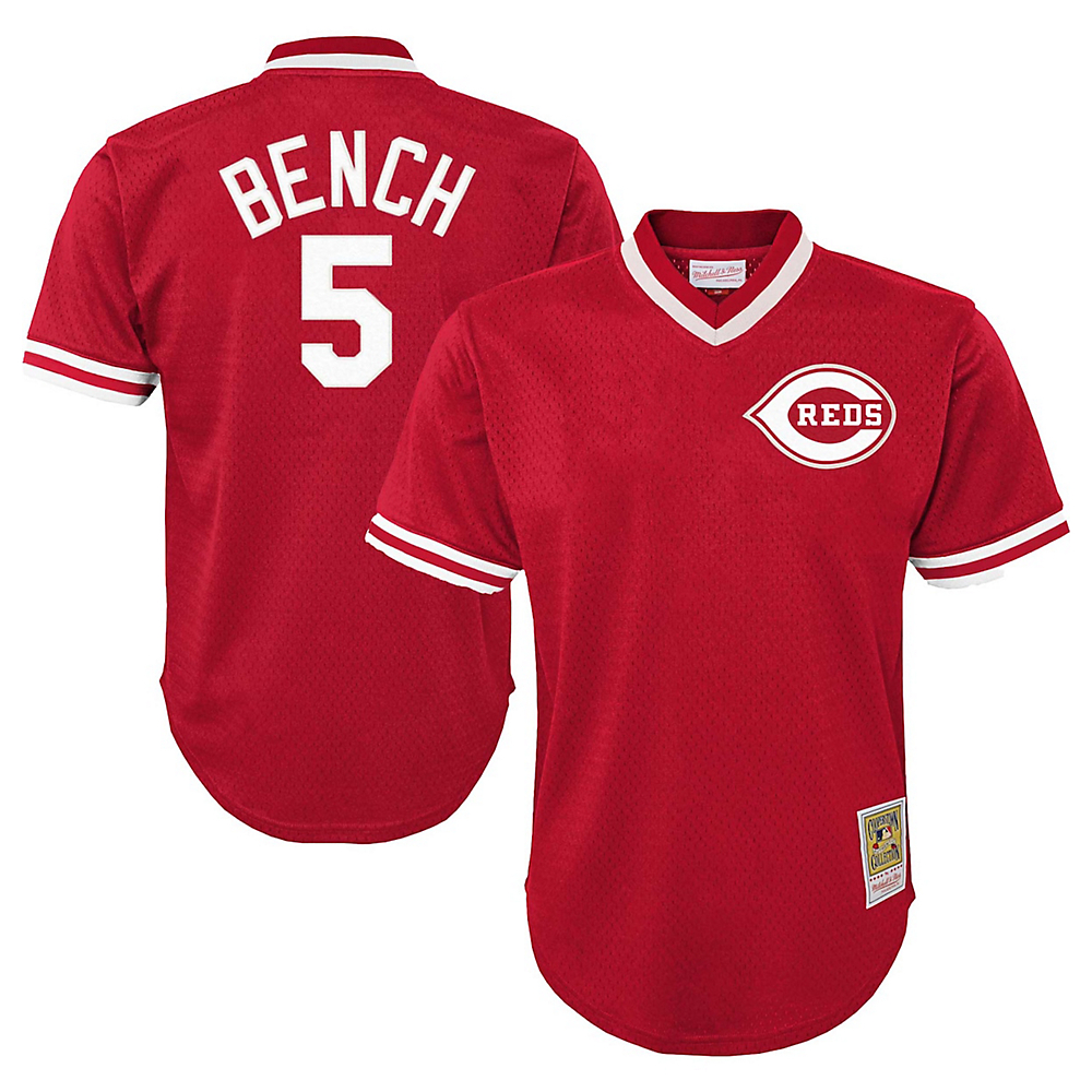 Men's Mitchell & Ness Johnny Bench 1983 Cincinnati Reds Batting Practice Cooperstown Jersey