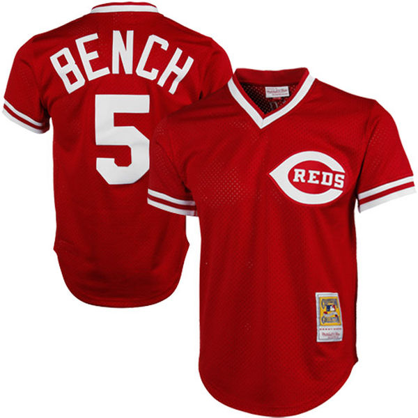 Men's Mitchell & Ness Johnny Bench 1983 Cincinnati Reds Batting Practice Cooperstown Jersey