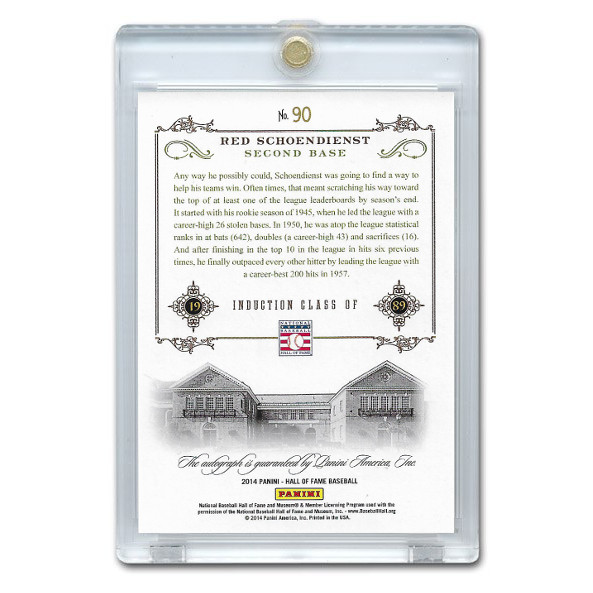 Red Schoendienst Autographed Card 2014 Panini Cooperstown HOF 75th Anniversary # 90