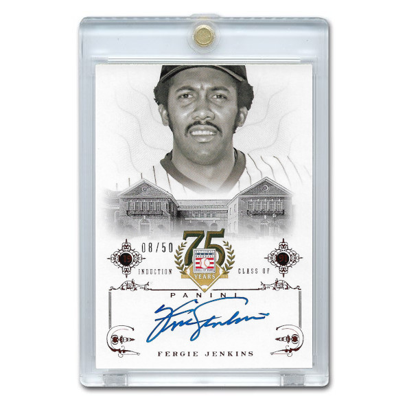 Fergie Jenkins Autographed Card 2014 Panini Cooperstown HOF 75th Anniversary Red # 23 Ltd Ed of 50
