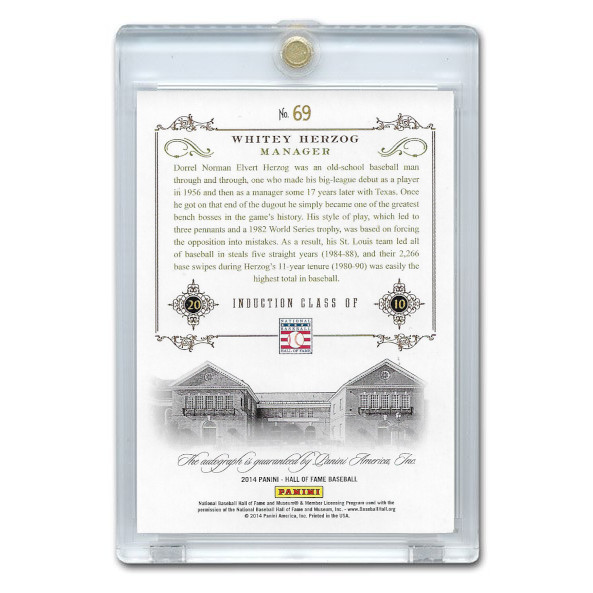 Whitey Herzog Autographed Card 2014 Panini Cooperstown HOF 75th Anniversary Blue # 69 Ltd Ed of 25