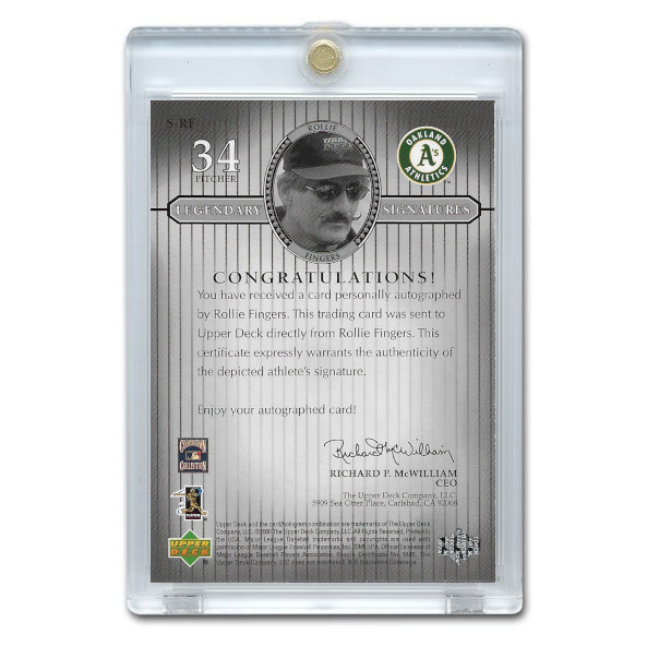 Rollie Fingers Autographed Card 2000 Upper Deck Century Legends