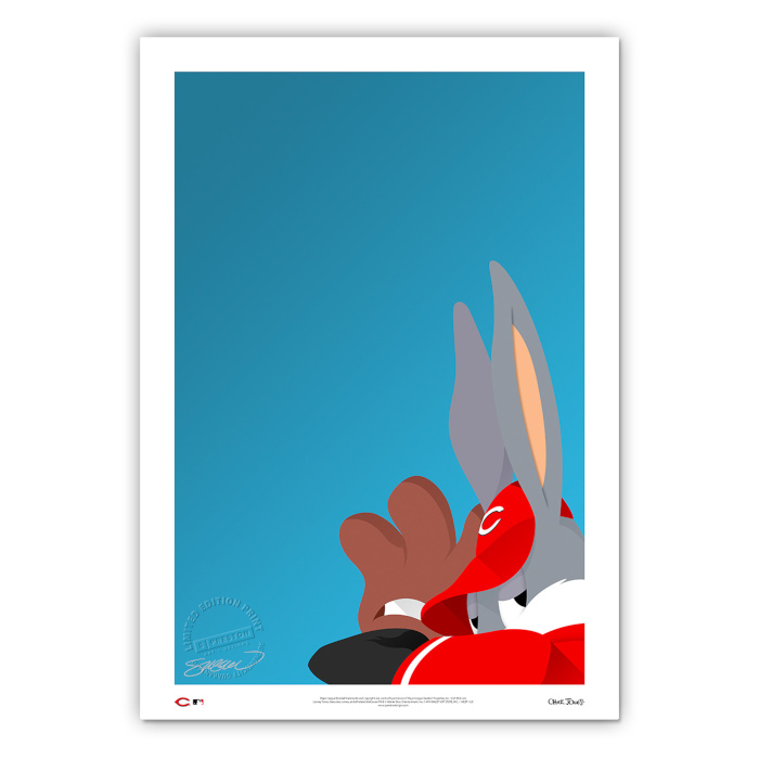 Cincinnati Reds Baseball Bugs Minimalist Looney Tunes Collection 14 x 20 Fine Art Print by artist S. Preston - Ltd Ed of 100
