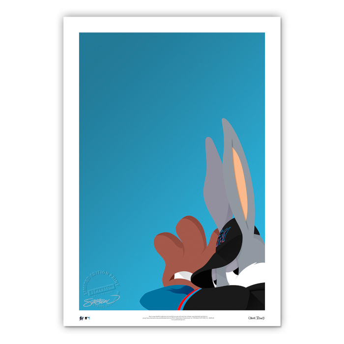 Miami Marlins Baseball Bugs Minimalist Looney Tunes Collection 14 x 20 Fine Art Print by artist S. Preston - Ltd Ed of 100
