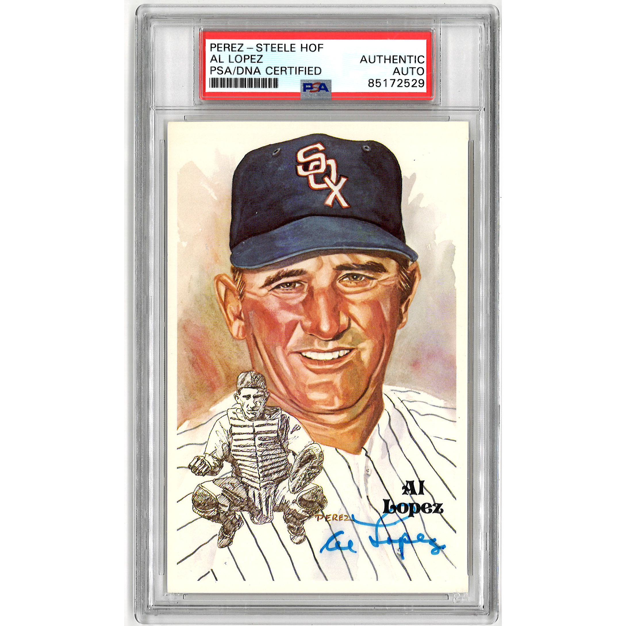 Al Lopez Autographed Perez-Steele HOF Series Postcard # 161 (PSA-29)