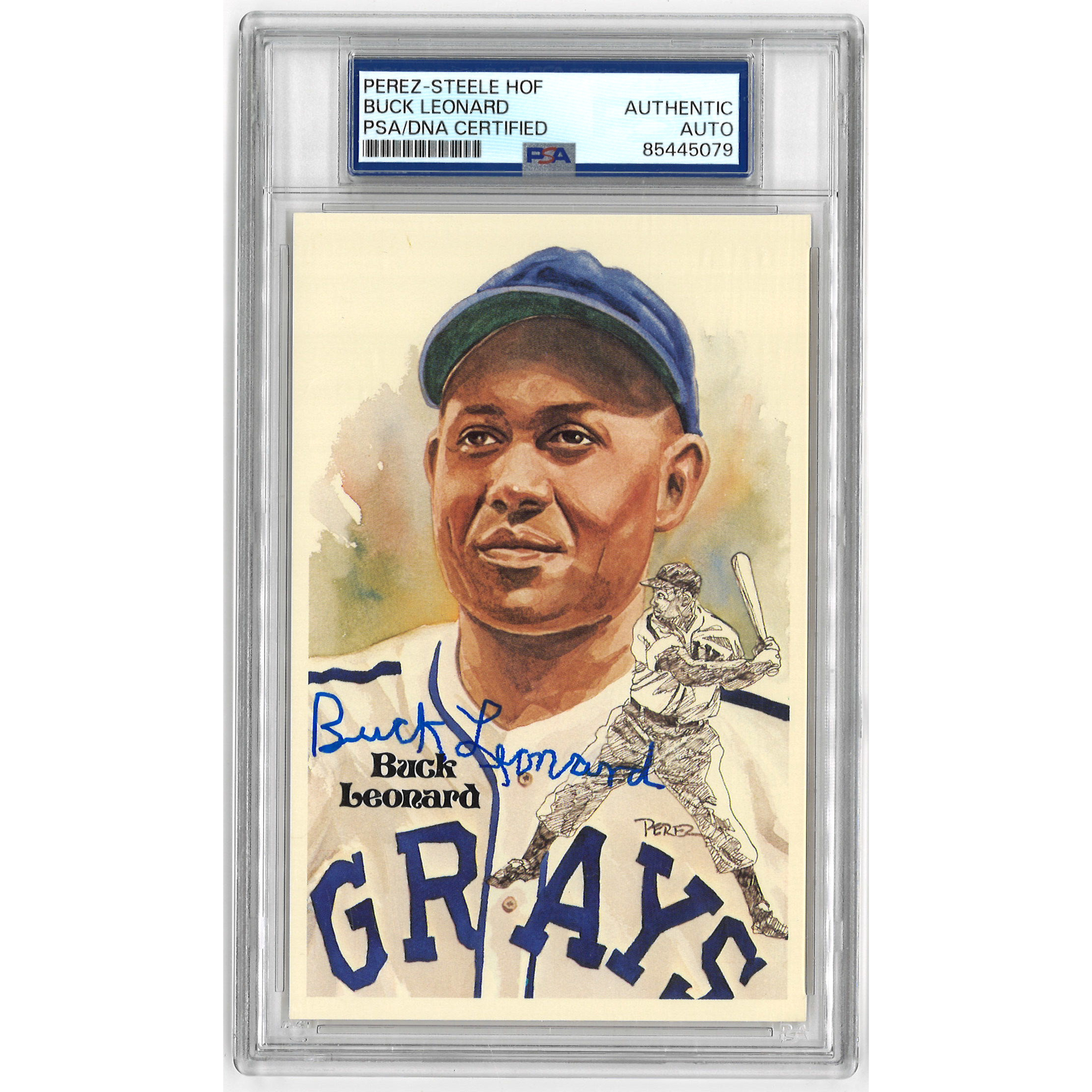 Buck Leonard Autographed Perez-Steele HOF Series Postcard # 132 (PSA-79)