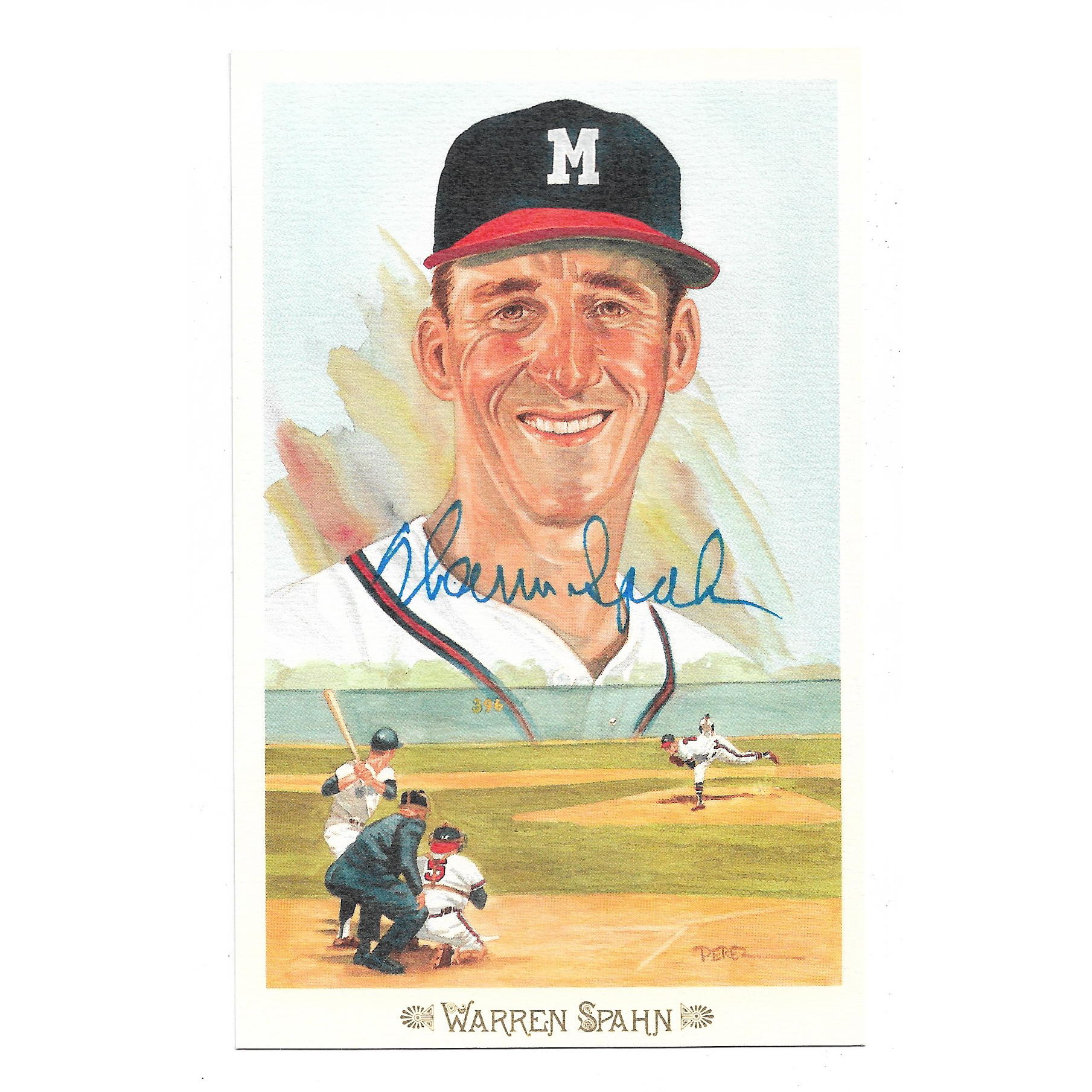 Warren Spahn Autographed Perez-Steele Celebration Series Postcard # 39 (JSA-76)
