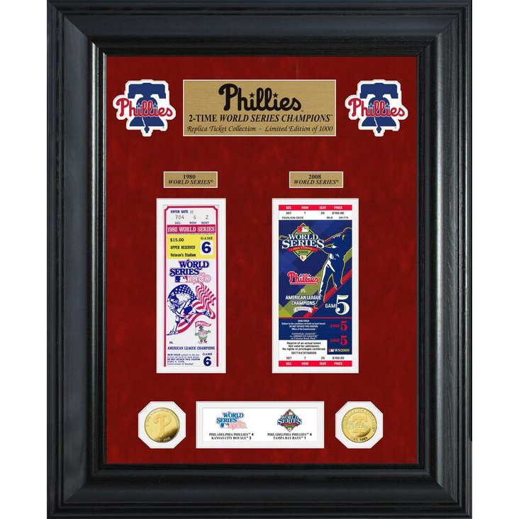 Highland Mint Philadelphia Phillies World Series Deluxe Framed Gold Coin & Ticket Collection Highland Mint Philadelphia Phillies World Series Deluxe Framed Gold Coin & Ticket Collection