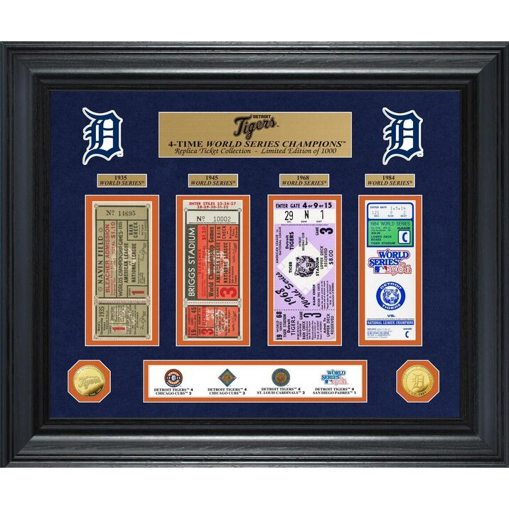 Highland Mint Detroit Tigers World Series Deluxe Framed Gold Coin & Replica Ticket Collection Highland Mint Detroit Tigers World Series Deluxe Framed Gold Coin & Replica Ticket Collection