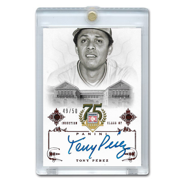 Tony Perez Autographed Card 2014 Panini Cooperstown HOF 75th Anniversary Red # 49 Ltd Ed of 50