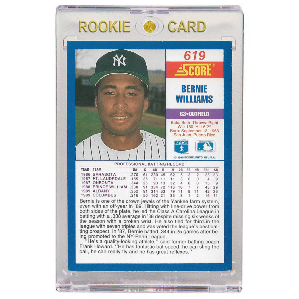 Bernie Williams New York Yankees 1990 Score # 619 Rookie Card