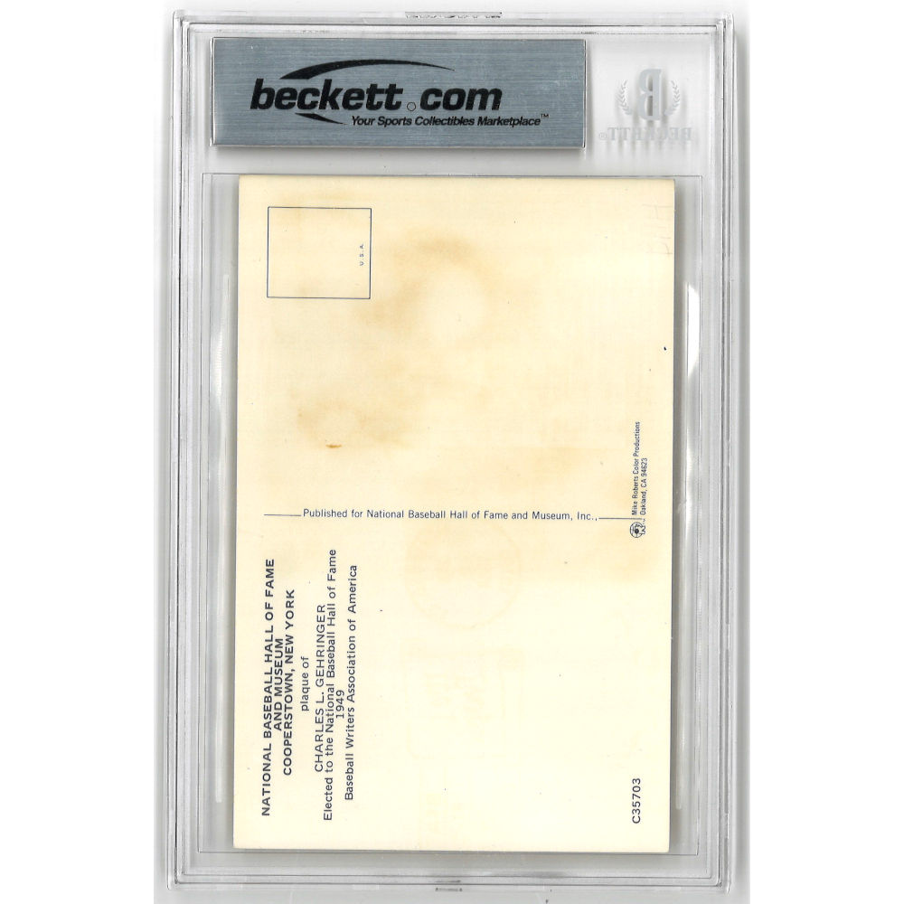 Charlie Gehringer Autographed Hall of Fame Plaque Postcard (Beckett-83)