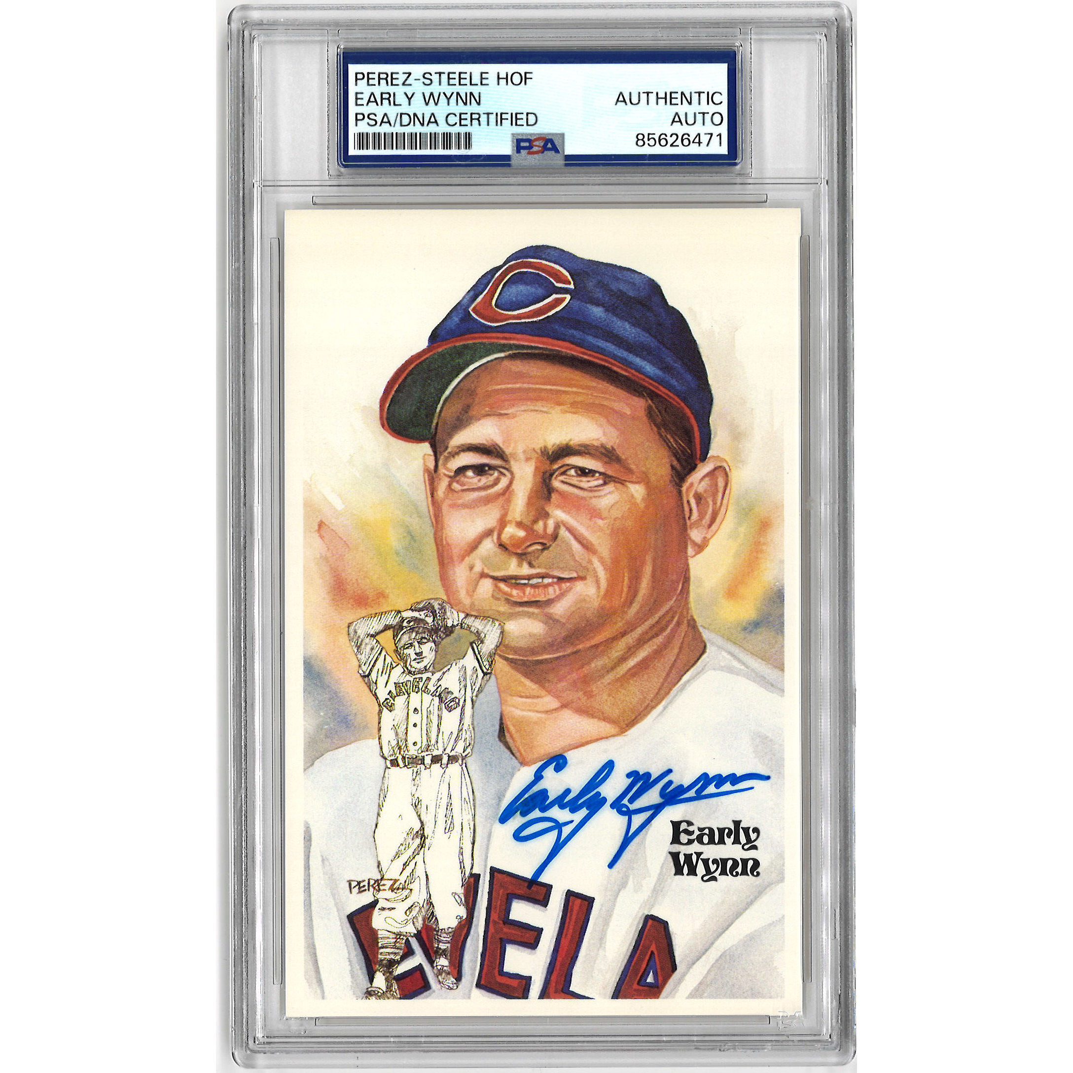 Early Wynn Autographed Perez-Steele HOF Series Postcard # 133 (PSA-71)