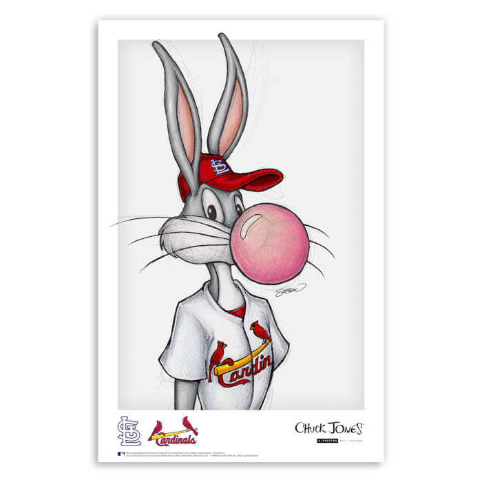 St. Louis Cardinals Bubblegum Bugs Minimalist Looney Tunes Collection 11 x 17 Fine Art Print by artist S. Preston St. Louis Cardinals Bubblegum Bugs Minimalist Looney Tunes Collection 11 x 17 Fine Art Print by artist S. Preston