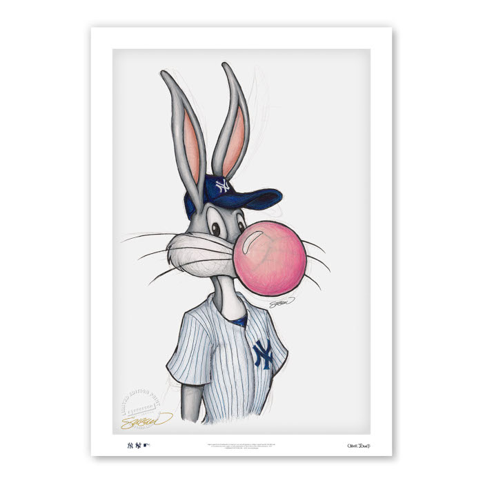New York Yankees Bubblegum Bugs Minimalist Looney Tunes Collection 14 x 20 Fine Art Print by artist S. Preston - Ltd Ed of 100