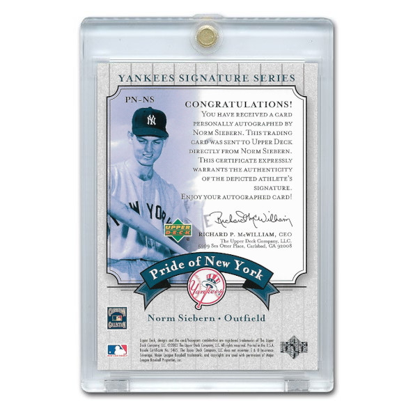 Norm Siebern Autographed Card 2003 Upper Deck Yankees Signature Series #PN-NS