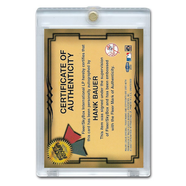 Hank Bauer Autographed Card 2000 Fleer Greats of the Game