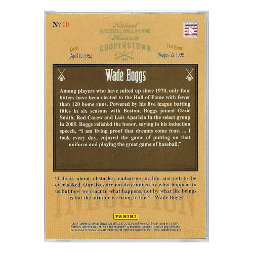 Wade Boggs 2013 Panini Cooperstown Induction Card # 10