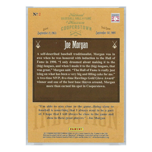Joe Morgan 2013 Panini Cooperstown Induction Card # 2