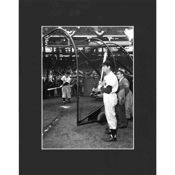 Matted 8x10 Photo- Yogi Berra and Joe Dimaggio Batting Cage