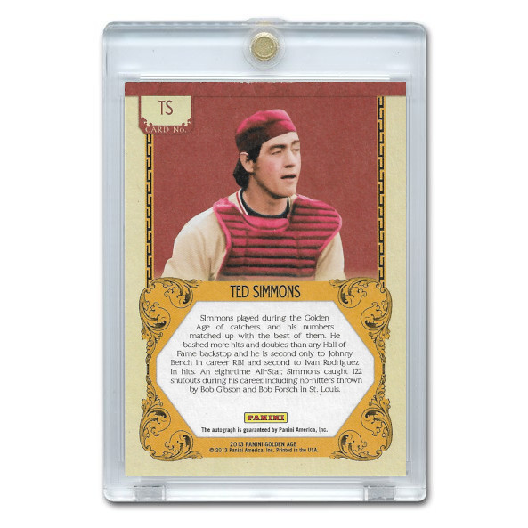 Ted Simmons Autographed Card 2013 Panini Golden Age Historic Signatures # TS Ted Simmons Autographed Card 2013 Panini Golden Age Historic Signatures # TS