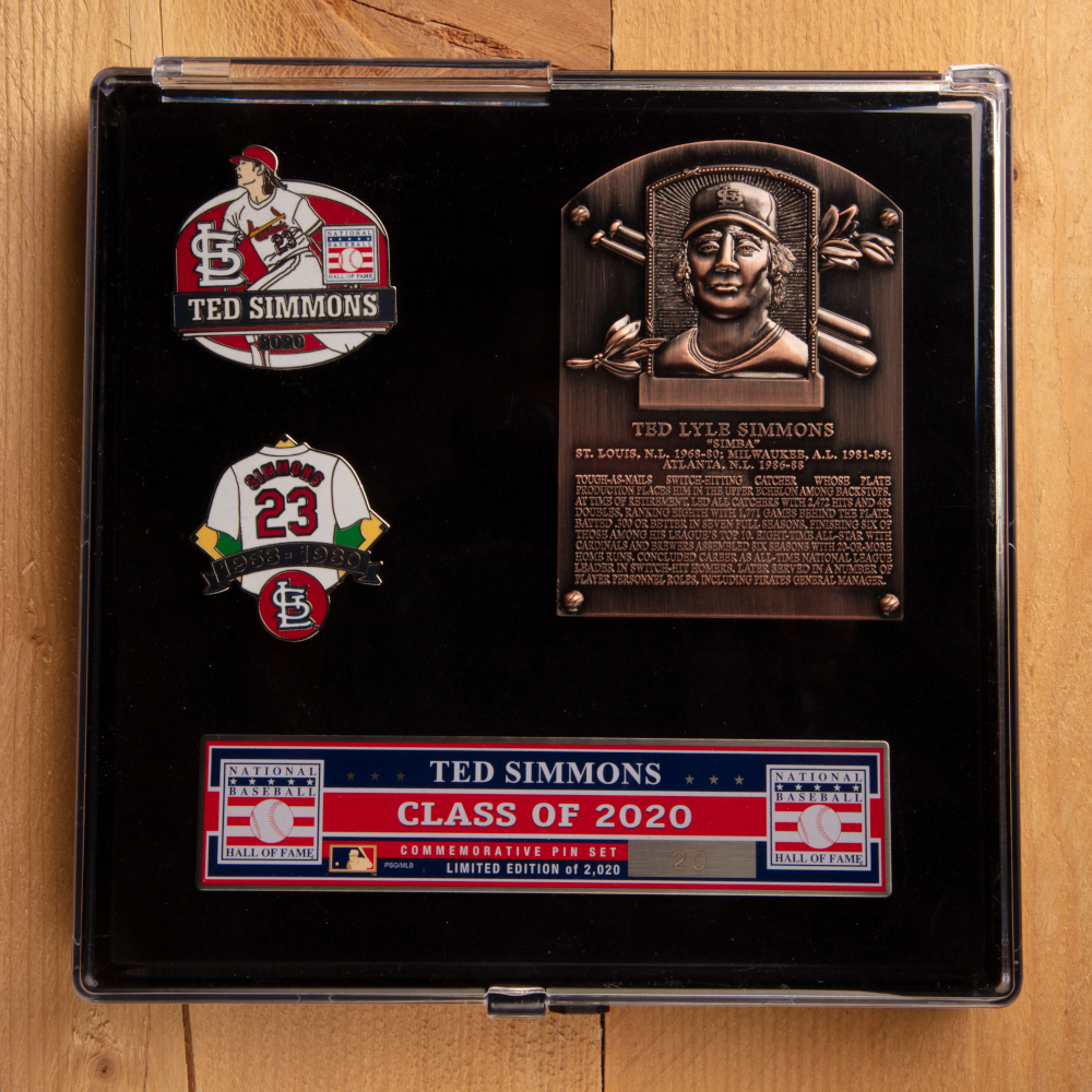 Ted Simmons Hall of Fame Exclusive 3 Piece Pin Set with Plaque Bust Ltd Ed of 2,020