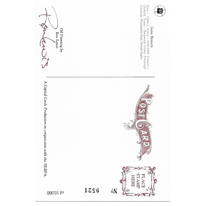 Gene Benson 1991 Ron Lewis Negro Leagues Fine Art Postcard # 27