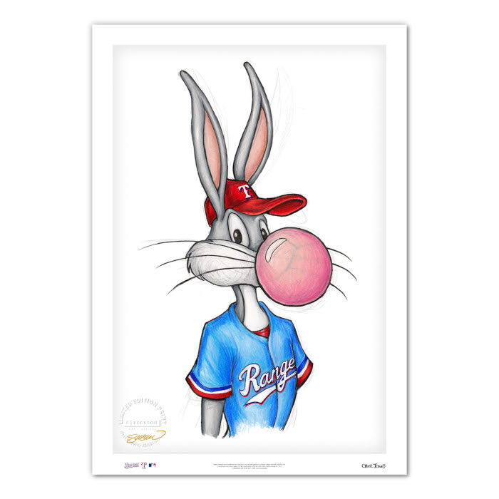 Texas Rangers Bubblegum Bugs Minimalist Looney Tunes Collection 14 x 20 Fine Art Print by artist S. Preston - Ltd Ed of 100