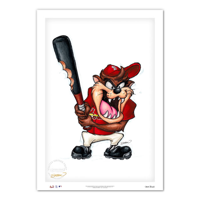 St. Louis Cardinals Taz on Deck Minimalist Looney Tunes Collection 14 x 20 Fine Art Print by artist S. Preston - Ltd Ed of 100