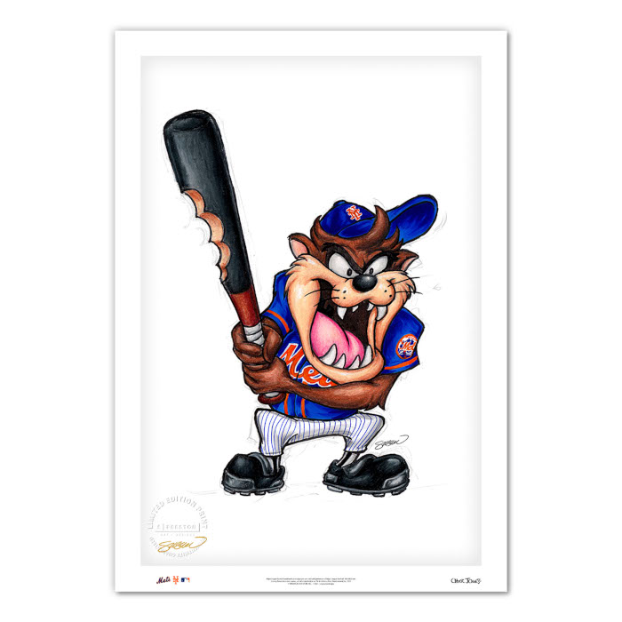 New York Mets Taz on Deck Minimalist Looney Tunes Collection 14 x 20 Fine Art Print by artist S. Preston - Ltd Ed of 100