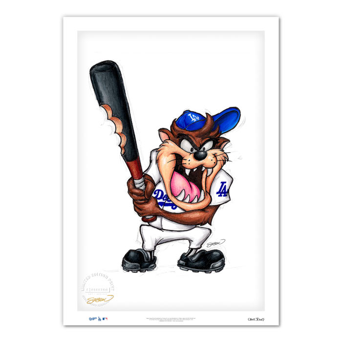 Los Angeles Dodgers Taz on Deck Minimalist Looney Tunes Collection 14 x 20 Fine Art Print by artist S. Preston - Ltd Ed of 100