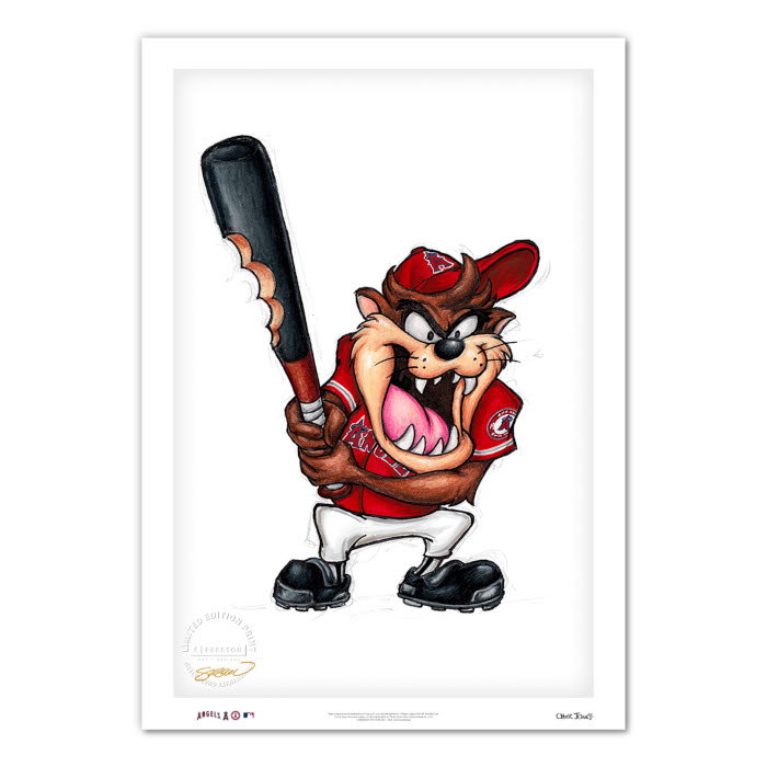 Los Angeles Angels Taz on Deck Minimalist Looney Tunes Collection 14 x 20 Fine Art Print by artist S. Preston - Ltd Ed of 100