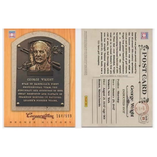George Wright 2012 Panini Cooperstown Bronze History Baseball Card Ltd Ed of 599