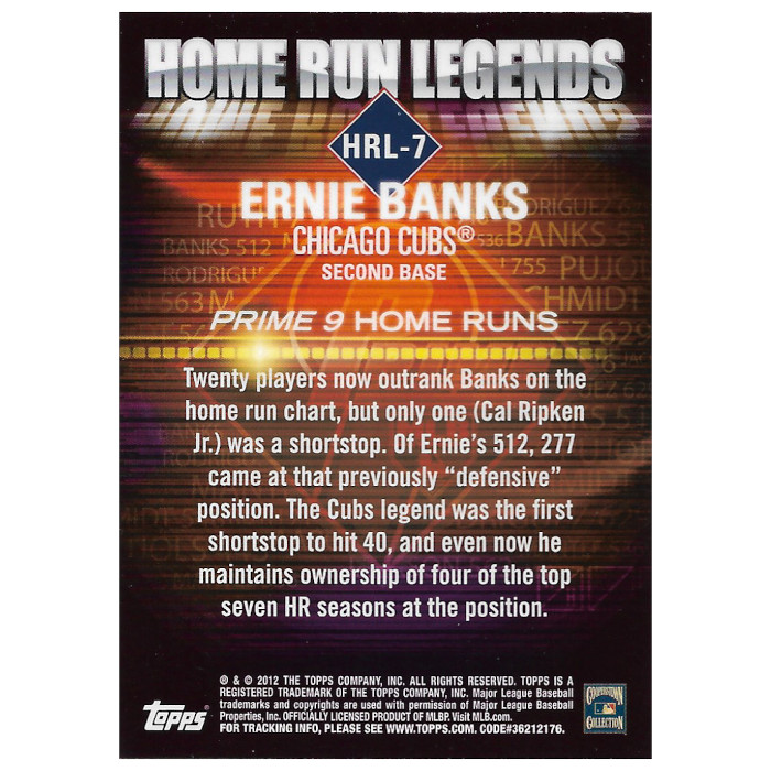 Ernie Banks 2012 Topps Prime 9 Home Run Legends Refractor Card # 7
