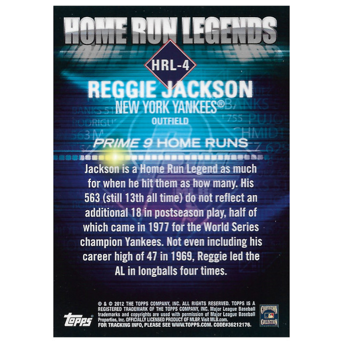 Reggie Jackson 2012 Topps Prime 9 Home Run Legends Refractor Card # 4