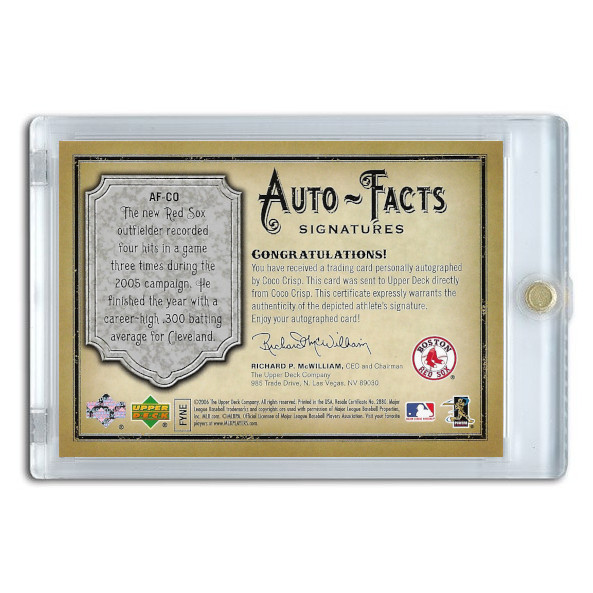 Coco Crisp Autographed Card 2006 Upper Deck Auto-Facts Ltd Ed of 800