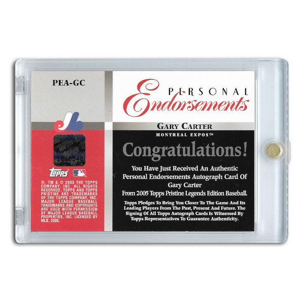 Gary Carter Autographed Card 2005 Topps Pristine Personal Endorsements # GC