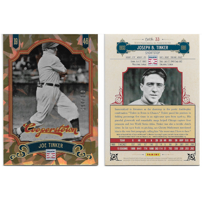 Joe Tinker 2012 Panini Cooperstown Crystal Collection # 33 Baseball Card Ltd Ed of 299
