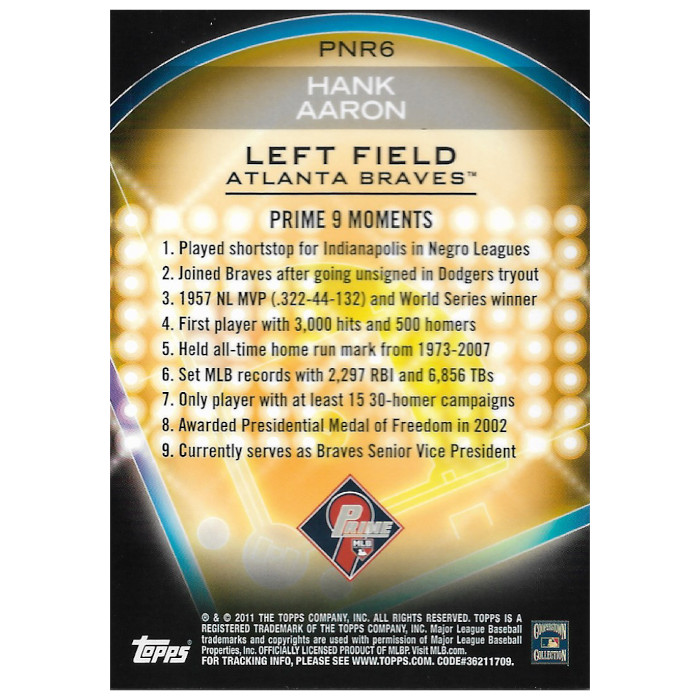 Hank Aaron 2011 Topps Prime 9 Players of the Week Refractor # PNR6
