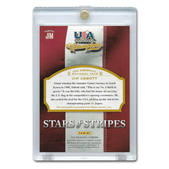Jim Abbott Autographed Card 2013 Panini USA Stars & Stripes Signatures Ltd Ed of 425