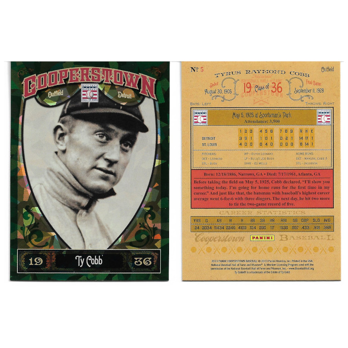 Ty Cobb 2013 Panini Cooperstown Green Crystal # 5
