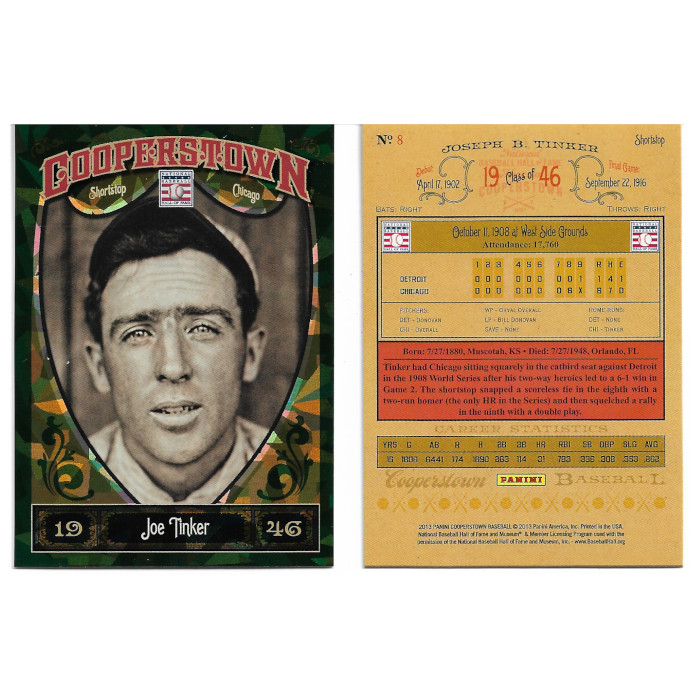 Joe Tinker 2013 Panini Cooperstown Green Crystal # 8