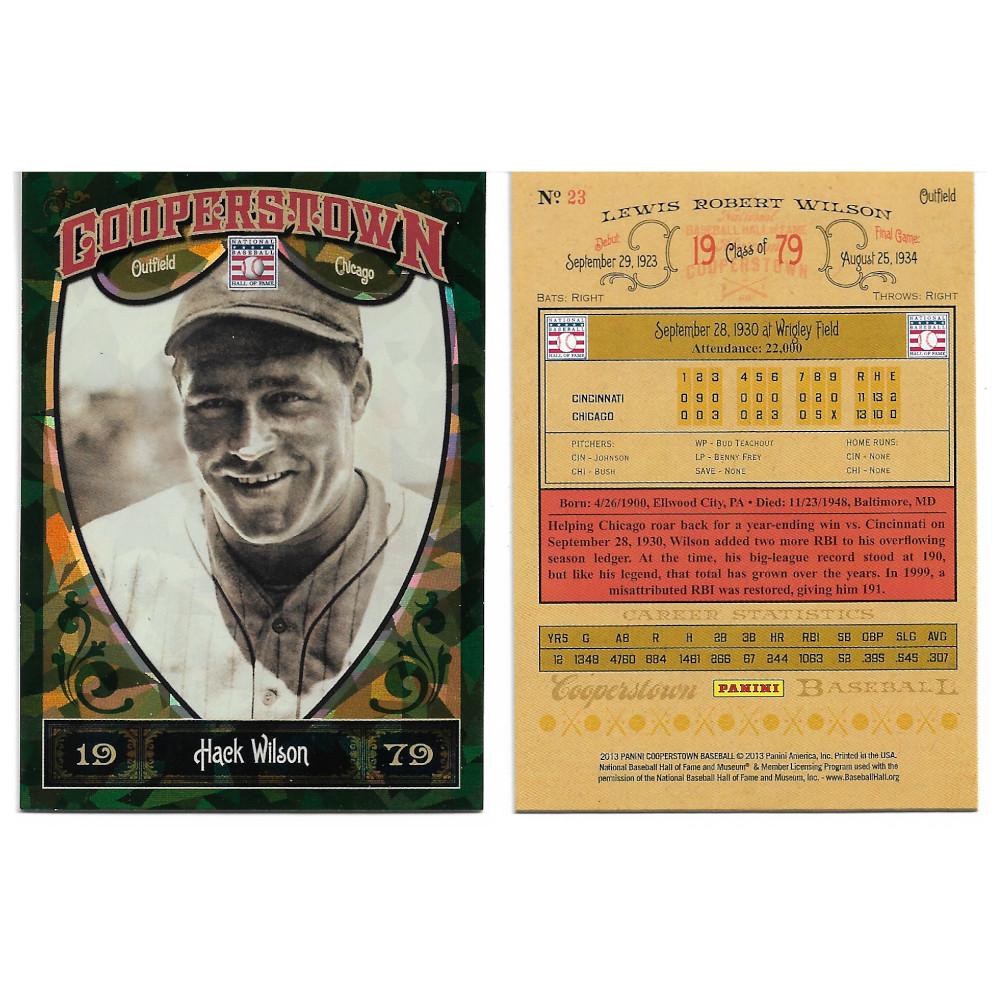 Hack Wilson 2013 Panini Cooperstown Green Crystal # 23