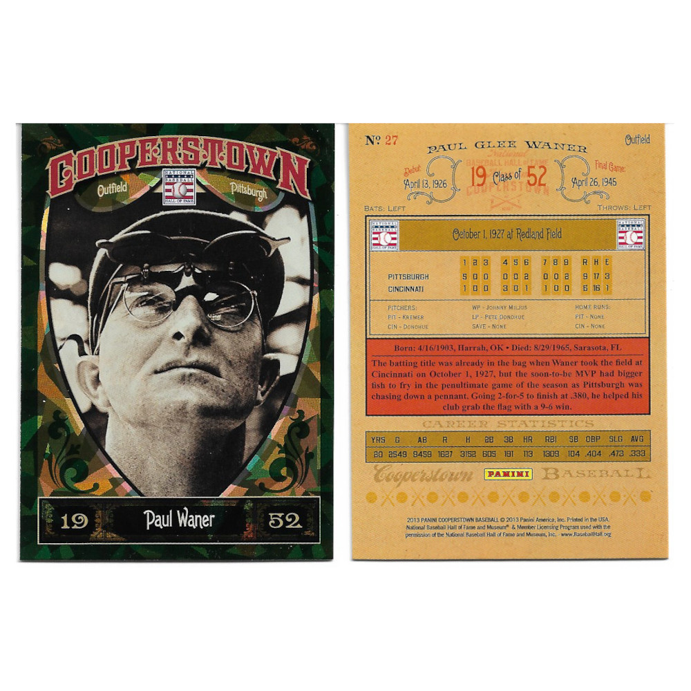 Paul Waner 2013 Panini Cooperstown Green Crystal # 27