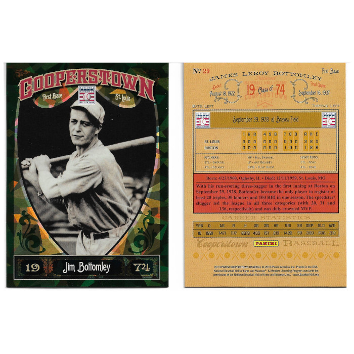 Jim Bottomley 2013 Panini Cooperstown Green Crystal # 29