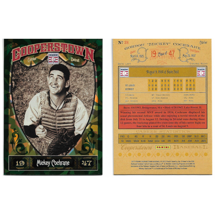 Mickey Cochrane 2013 Panini Cooperstown Green Crystal # 38