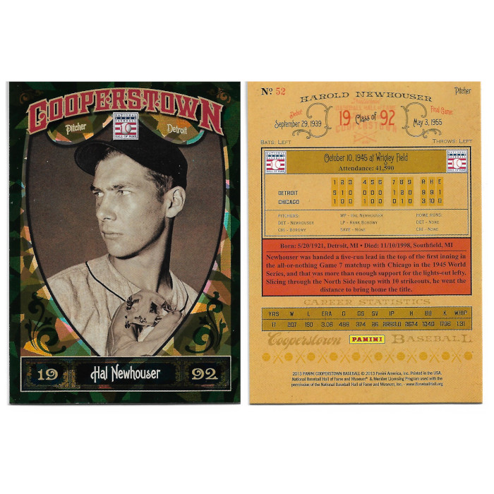Hal Newhouser 2013 Panini Cooperstown Green Crystal # 52 Hal Newhouser 2013 Panini Cooperstown Green Crystal # 52