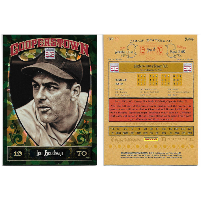 Lou Boudreau 2013 Panini Cooperstown Green Crystal # 53